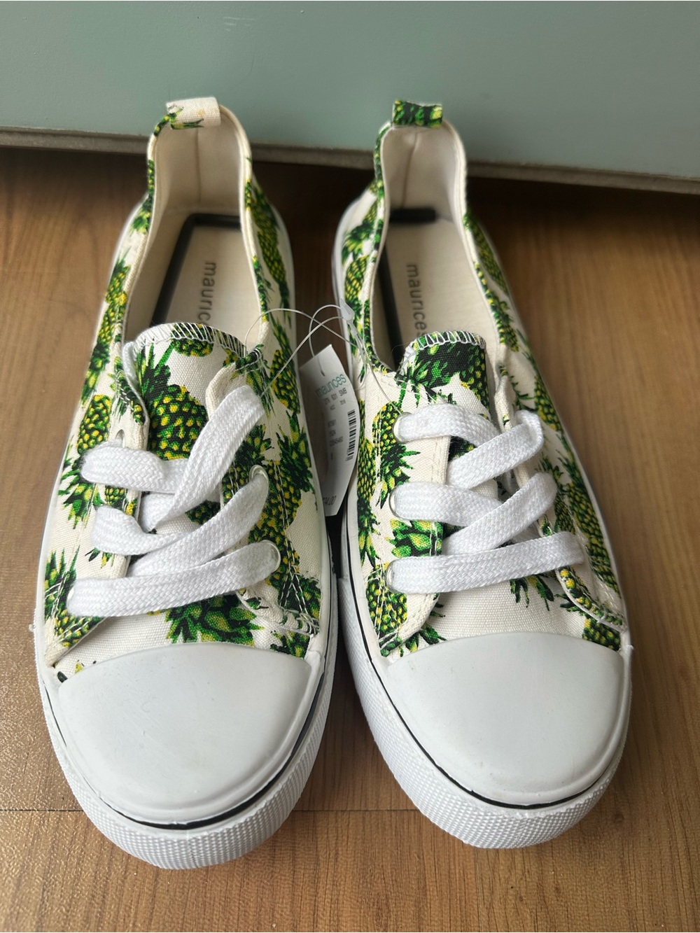 Maurices White Canvas Sneakers with Green Pineapple Pattern